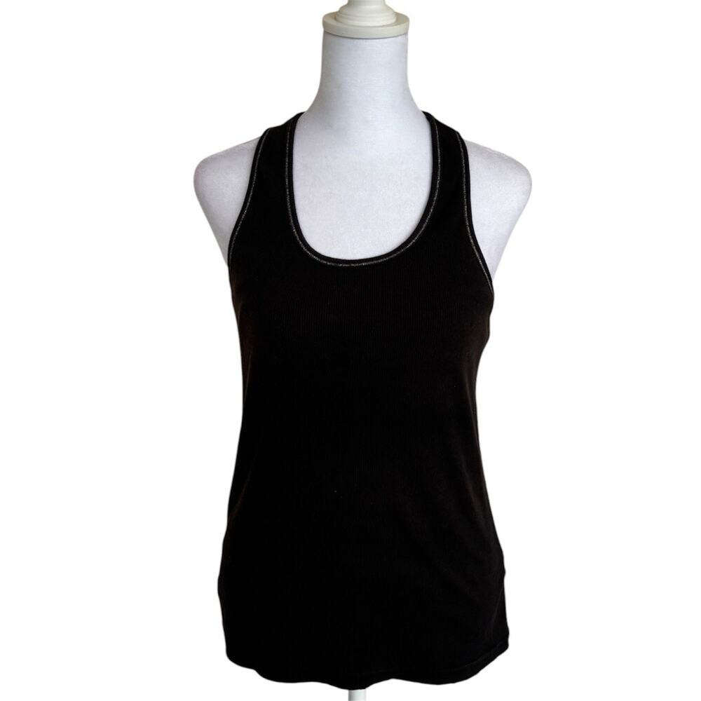 Frou Frou Black Ribbed Racerback Tank Top Silver Trim Sz M 90s Grunge Indie